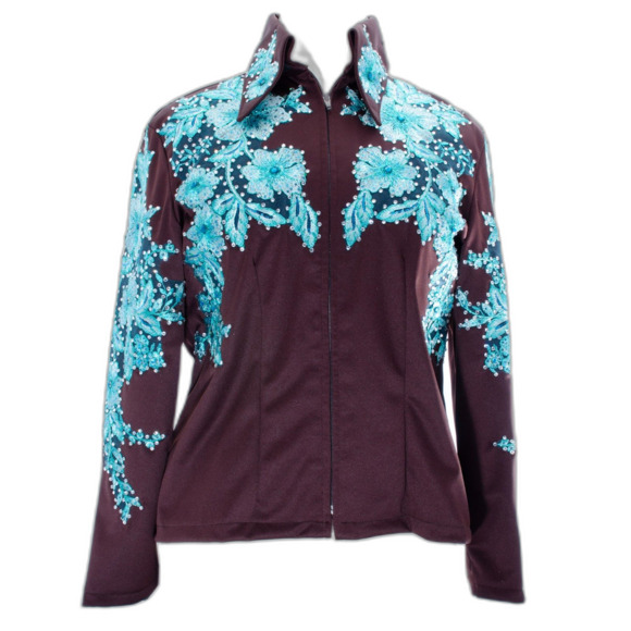 Absolutely Gorgeous Chocolate Brown with Teal Overlay Show Jacket - 2X - Picture 1 of 9